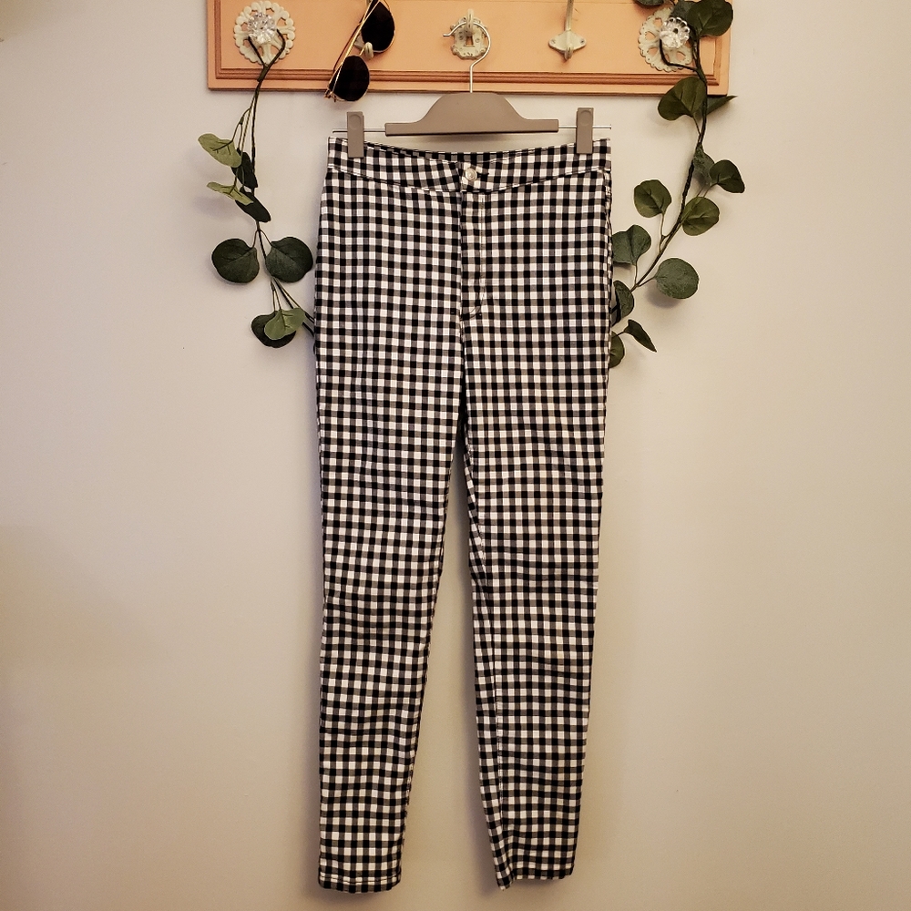Free People | High Rise Gingham Croppes Skinny Pants Chinos Size 27